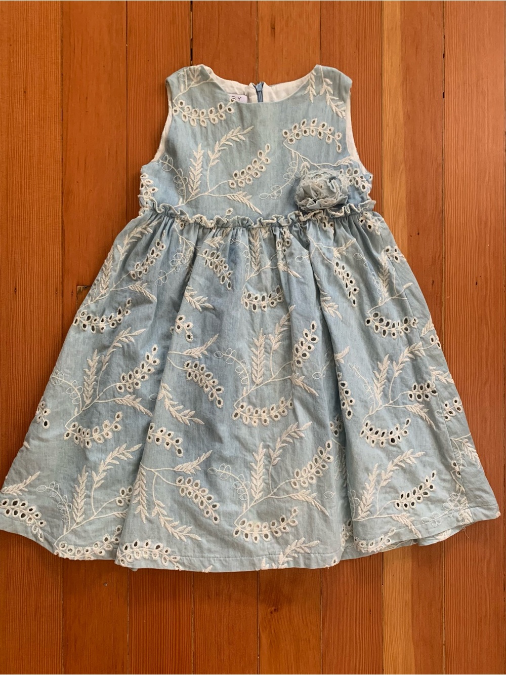 Elsy Baby Chambray Embroidered Eyelet Floral Dress Sz 4T